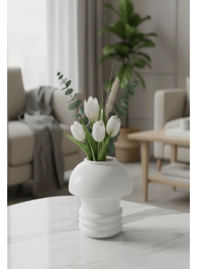 AKDC Mushroom-Inspired Ceramic Decorative Vase – Elegant White Playful Sculptural Design, 12 × 14 cm - Image 2
